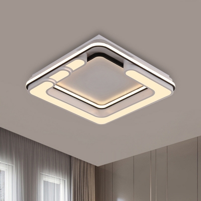 Square Acrylic Ceiling Lamp Contemporary Black-White LED Flush Light in Warm/White Light