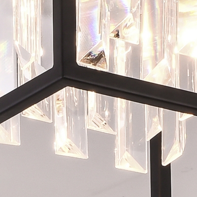 Square Bathroom Hanging Ceiling Light Simple Style Tri-Sided Crystal Rod 2 Heads Black Chandelier Light