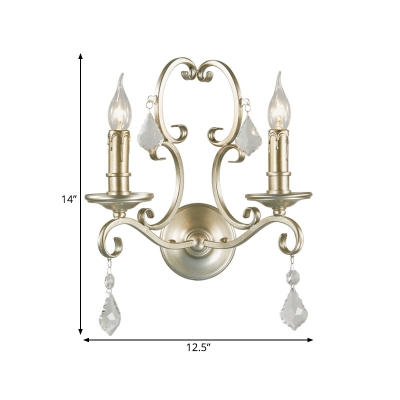 Swooping Arm Bedroom Wall Lighting Fixture Rustic Stylish Crystal 1/2 Lights Gold/Rust Sconce