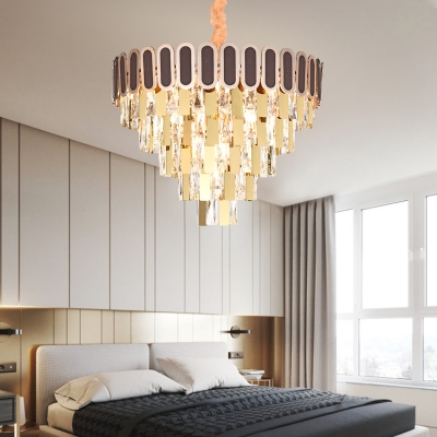Tiered Crystal Chandelier Lighting Contemporary 9/16 Lights Gold Hanging Lamp Kit for Living Room