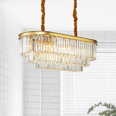 Tiered Dining Room Over Island Light Crystal 8 Lights Modern Style Pendant Lighting Fixture in Brass