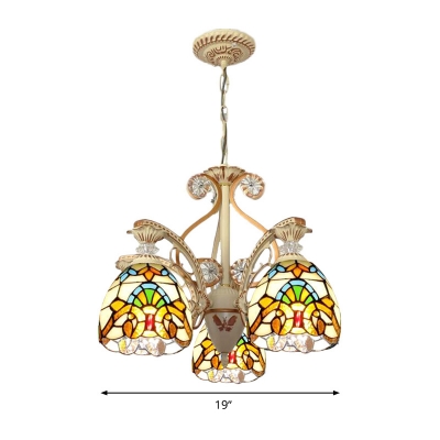 Tiffany Flower Chandelier Light Fixture 3/5 Lights Stained Glass Hanging Lamp Kit in Brown