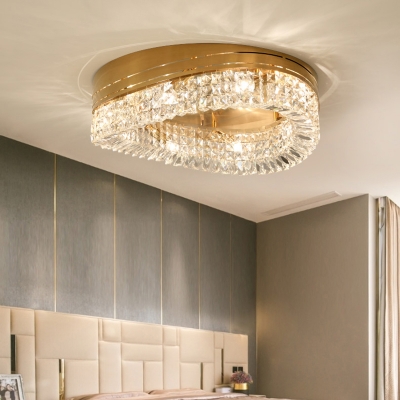Triangle Flush Light Traditonal Beveled Crystal 6 Bulbs Gold Ceiling Mounted Fixture