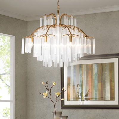 Tube Living Room Hanging Chandelier Simple Clear Crystal 7/9 Lights Gold Pendant Lamp