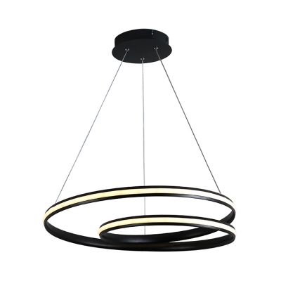 Twist Chandelier Lamp Contemporary Acrylic Black LED Ceiling Pendant Light for Dining Room in White/Warm Light, 18