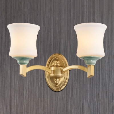 Vintage Style Bell Wall Sconce 1/2-Light White Glass and Ceramic Wall Lamp in Gold for Living Room