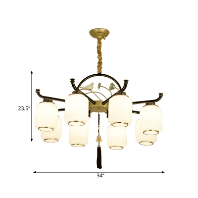 White Glass Black and Gold Pendant Chandelier Lantern 6/8/10 Lights Traditional Ceiling Hang Fixture for Living Room