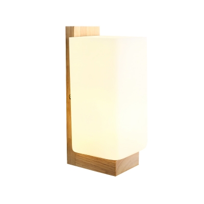 Wood Rectangular Sconce Chinese 1 Head Frosted Glass Wall Mount Light Fixture for Stairway