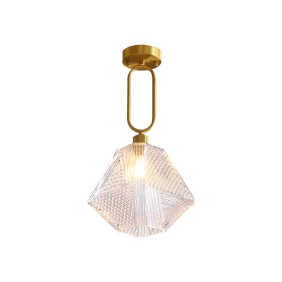 1 Bulb Geometric Ceiling Flush Mount Traditional Clear Ribbed Glass Semi Mount Lighting for Hallway