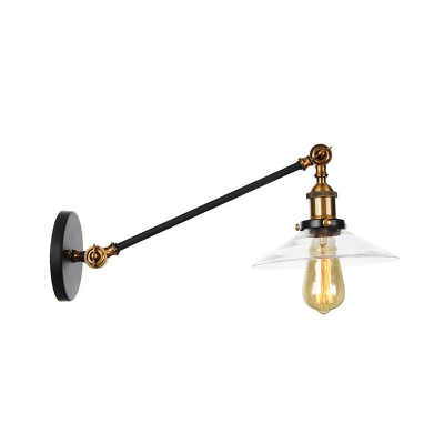 1 Light Clear Glass Sconce Light Fixture Farmhouse Black/Brass/Bronze Cone Living Room Wall Lighting with Arm, 8
