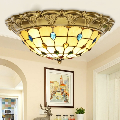 Wide Led Flush Ceiling Light Tiffany Style Beaded Stained Glass