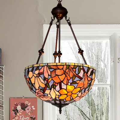 2 Light Bedroom Hanging Chandelier, Red Stained Glass Hanging Lamps