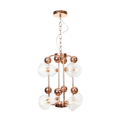 6/8/10 Lights Living Room Chandelier Lighting Fixture Modern Copper/Gold Ceiling Lamp with Diamond Clear/Amber Glass Shade