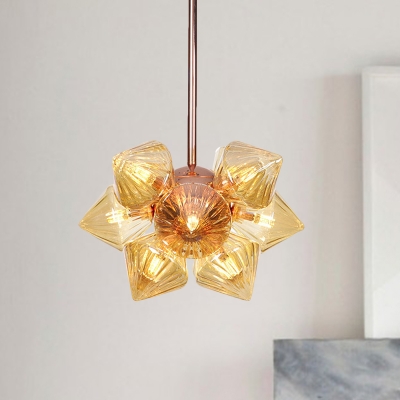 

9/12 Lights Living Room Chandelier Lighting Industrial Copper/Gold Finish Hanging Fixture with Diamond Amber/Clear Glass Shade, Clear;amber, HL573292