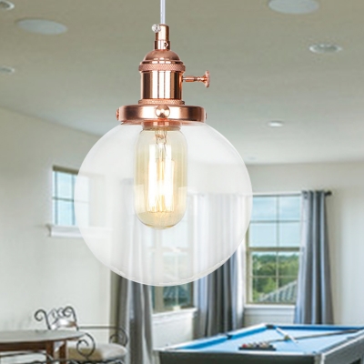Amber/Clear Glass Global Hanging Ceiling Light Industrial Style 1 Bulb Black/Bronze/Brass Pendant Lamp with Adjustable Cord