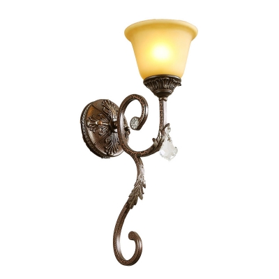 Amber Glass Flared Sconce Lamp Traditional 1 Light Corner Wall Mounted Light Fixture with Swirled Arm