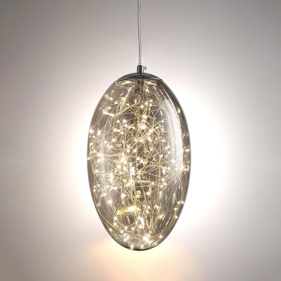Amber/Smoke Glass Oval Hanging Lamp Modernist LED Ceiling Pendant Light for Restaurant