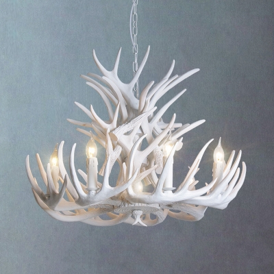 Antler Chandelier Light Rustic 9/12 Heads Resin Ceiling Suspension Lamp in White, 21.5