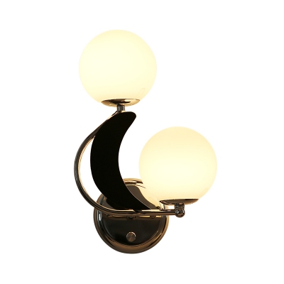 Armed Sconce Modernist Metal 2 Bulbs Chrome Wall Light Fixture with Opal Frosted Glass Shade
