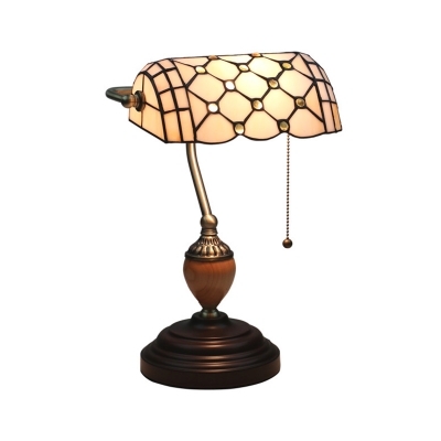 Beaded Banker Lamp 1 Light Yellow/Blue Glass Tiffany Desk Lamp with Pull Chain Switch for Reading Room