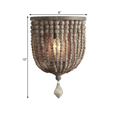 Beaded Wood Wall Mounted Light Fixture Classic Stylish 1 Light Bedroom Sconce in Grey