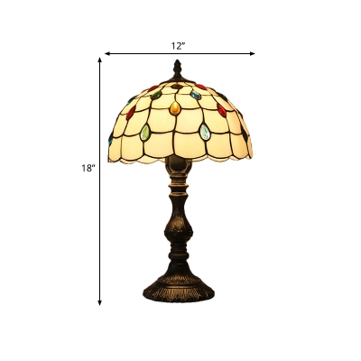 Beige Beaded Reading Lamp Tiffany 1 Head Stained Glass Standing Light for Bedroom