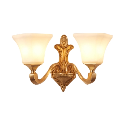 Bell Living Room Sconce Lighting Vintage Style Frosted Glass 1/2-Light Wall Mounted Light in Brass