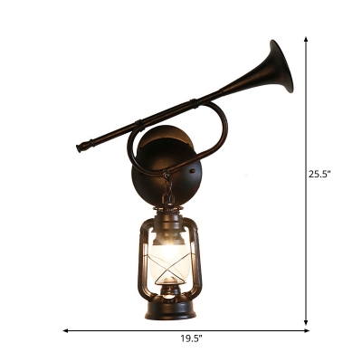 Black Trumpet Sconce Wall Lights Nautical Style Metal 1 Light Wall Sconce Lights for Hallway Foyer Corridor