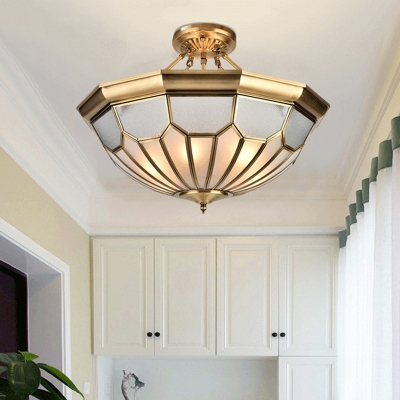 Brass 6 Bulbs Ceiling Light Vintage Metal Dome Semi Flush Mount Chandelier for Indoor