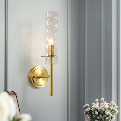 Brass Cylindrical Wall Lamp Modernism 1 Head Dimpled Blown Glass Sconce Light Fixture
