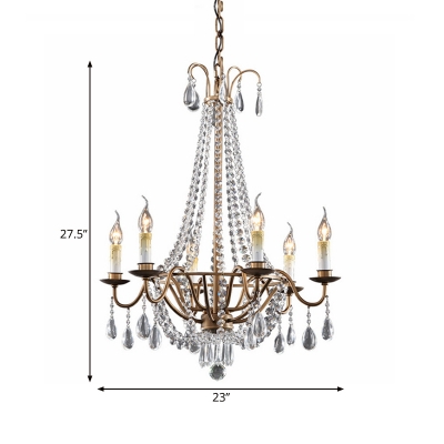 Brown 6 Lights Ceiling Chandelier Rustic Crystal Candle Hanging Pendant Light for Corridor