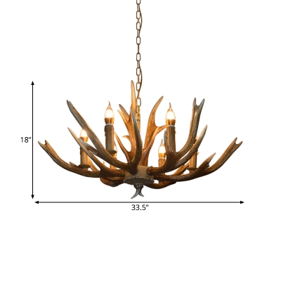 Brown Branch Pendant Chandelier Cottage Resin 6/8/12 Heads Hanging Ceiling Light with Adjustable Metal Chain