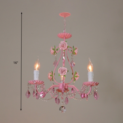 Candle Living Room Ceiling Chandelier Traditional K9 Crystal 3/5/8 Heads Pink Hanging Light Fixture