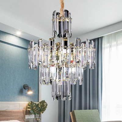 Clear Beveled Crystal 3 Layers Chandelier Light Fixture Postmodern 8/12 Heads Living Room Hanging Light