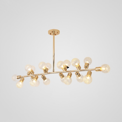 Clear Lattice Glass Ball Island Lamp Modernism 18 Heads Gold Ceiling Pendant Light