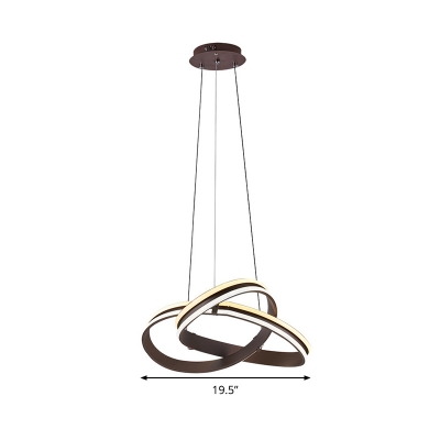 Coffee Twist Chandelier Pendant Light Modernism Metal LED Suspension Light, White/Warm Light