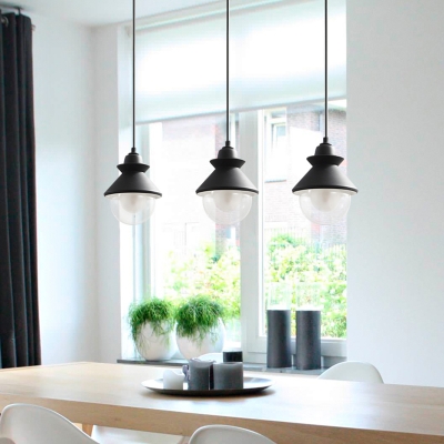 Cone Hanging Lamp Simple Metal 1 Light Black Suspension Pendant with Clear Glass Shade