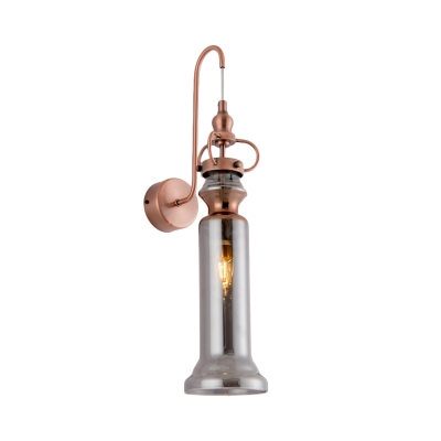 Contemporary 2-Light Wall Sconce Smoke Gray/Amber Glass Tube Wall Lamp with Gooseneck Arm in Copper Finish
