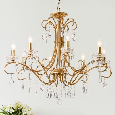 Crystal Gold Chandelier Curved Arm 8 Lights Traditional-Style Suspension Lighting for Living Room