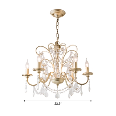Crystal Scrolled Arm Chandelier Lighting Fixture Simple 3/6/8 Lights Dining Room Hanging Light Kit in Gold