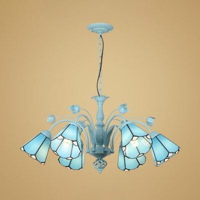 Cut Glass Conical Chandelier Lighting Fixture Baroque 3/6/8 Lights Blue/Dark Blue Pendant Lamp for Living Room