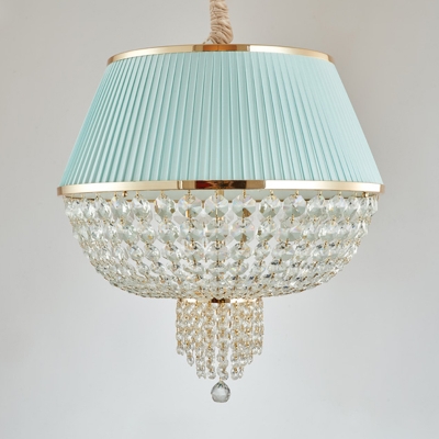 Dome Dining Room Ceiling Pendant Light Traditional Crystal Strand 5 Heads Blue/Gray Hanging Chandelier