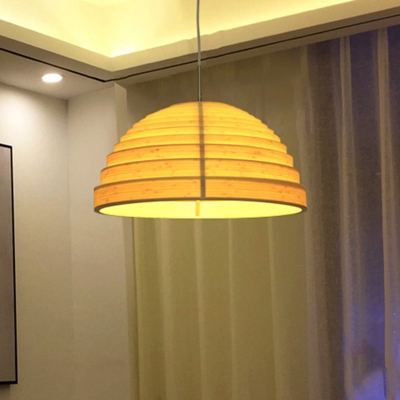 Domed Shaped Pendant Lamp Modern Bamboo 1 Light Dining Room Ceiling Light in Beige