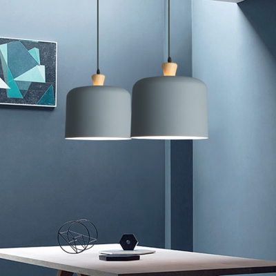 Drum Pendant Light Fixture Minimalist Metal 1 Light Dining Room Hanging Lamp in Grey