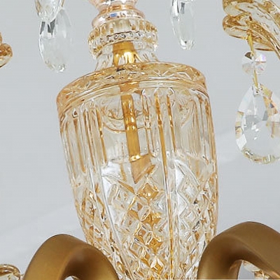 Faceted Crystal Blossom Hanging Chandelier Traditional 6 Lights Amber Ceiling Lamp for Living Room