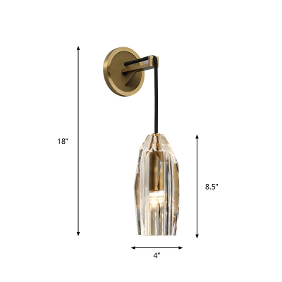 Faceted Sconce Light Minimalist Clear Crystal Single Light Brass Wall Mounted Lamp