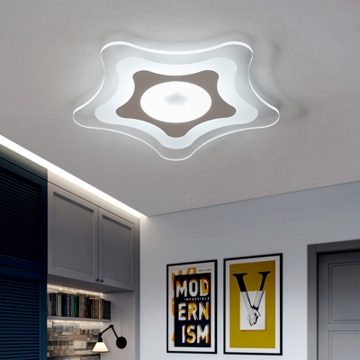 Five Star Flush Mount Lighting Simple Acrylic White LED Ceiling Fixture in Warm/White/3 Color Light, 16.5