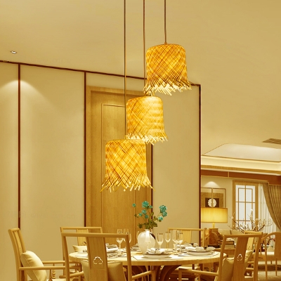 Fringe Suspension Pendant Asia Style Bamboo 1 Light Dining Room Hanging Ceiling Light in Beige