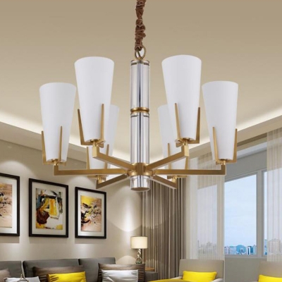 Frosted White Glass Cone Chandelier Lamp Colonial 6/8 Heads Living Room Pendant Light Fixture