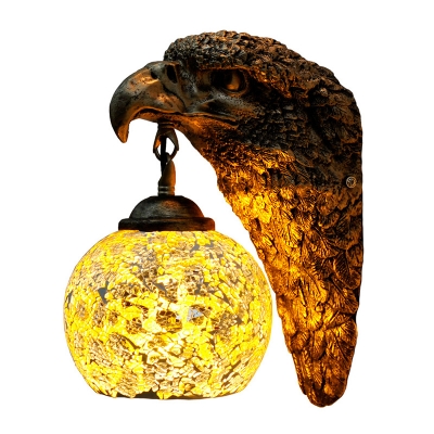 Globe Sconce 1 Light Cut Glass Mediterranean Stylish Wall Lighting Fixture in Silver/Beige/Red with Eagle Head Deco